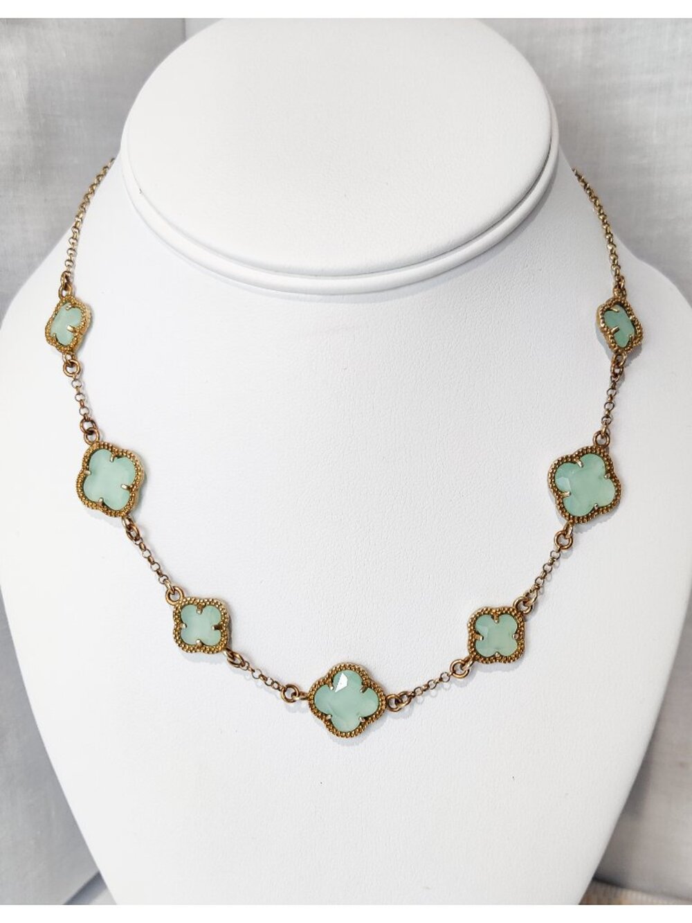 Dyadema Italy 925 Gold Vermeil Green Crystal Clover Necklace